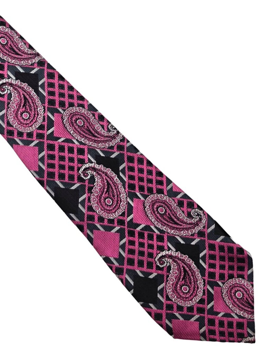 Carolina Bay Hot Pink Gray Black Paisley Geometric Poly Tie Necktie 3.5 x 59